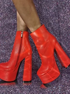 Bottines à bout rond et talon épais pour femmes