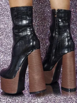 Bottines à bout rond et talon épais pour femmes