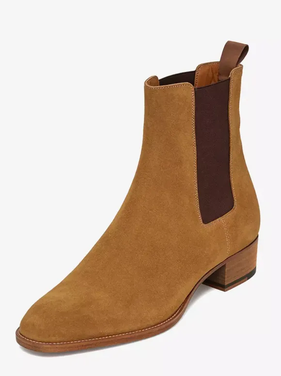 Bottines Chelsea en daim bottines à bout pointu et talon épais pour hommes
