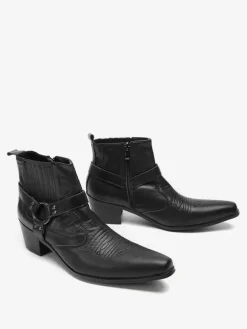 Bottines Chelsea Hommes En Cuir De Vachette Noir À Bout Pointu Vintage