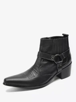 Bottines Chelsea Hommes En Cuir De Vachette Noir À Bout Pointu Vintage