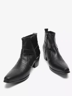 Bottines Chelsea Hommes En Cuir De Vachette Noir À Bout Pointu Vintage