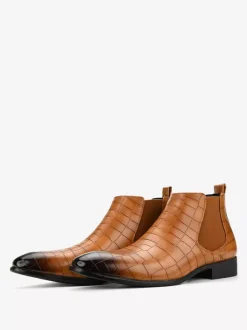 Bottines Chelsea marron pour homme bout rond motif pierre