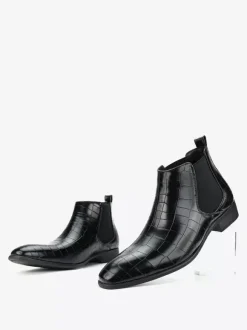 Bottines Chelsea marron pour homme bout rond motif pierre