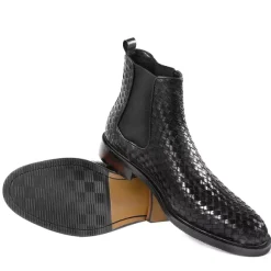 Bottines Chelsea noires pour homme bout rond à enfiler.
