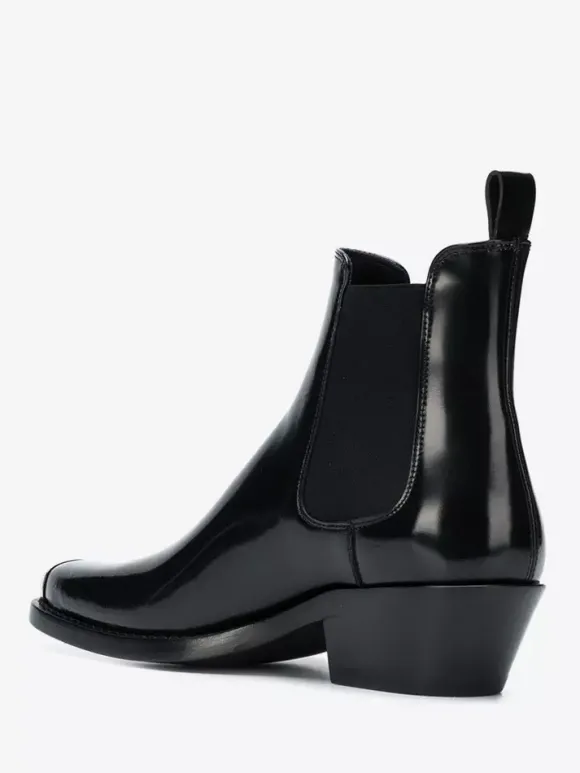 Bottines Chelsea noires pour homme bout carré détails métalliques talon épais