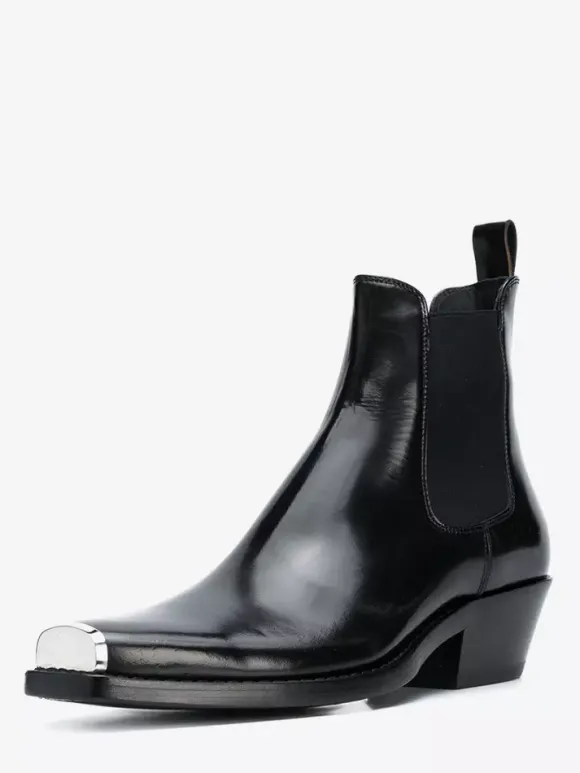 Bottines Chelsea noires pour homme bout carré détails métalliques talon épais