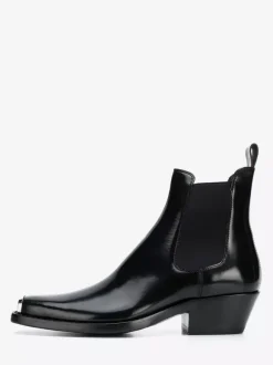 Bottines Chelsea noires pour homme bout carré détails métalliques talon épais