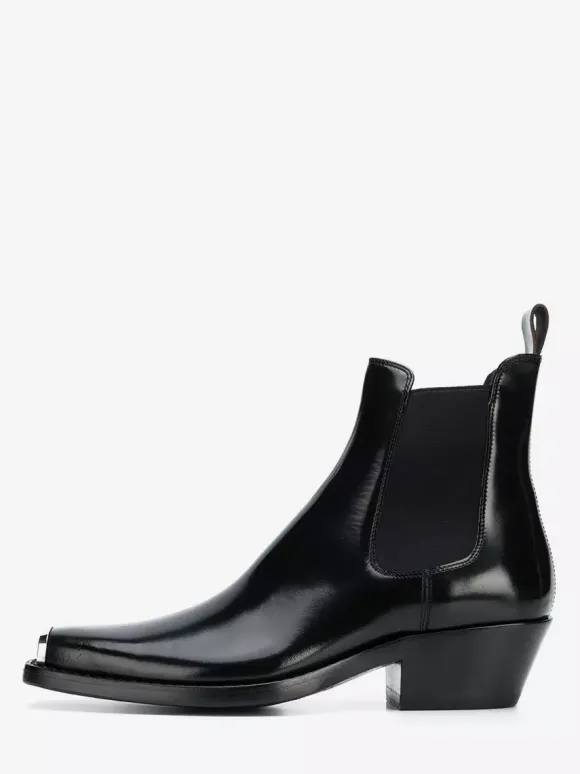 Bottines Chelsea noires pour homme bout carré détails métalliques talon épais