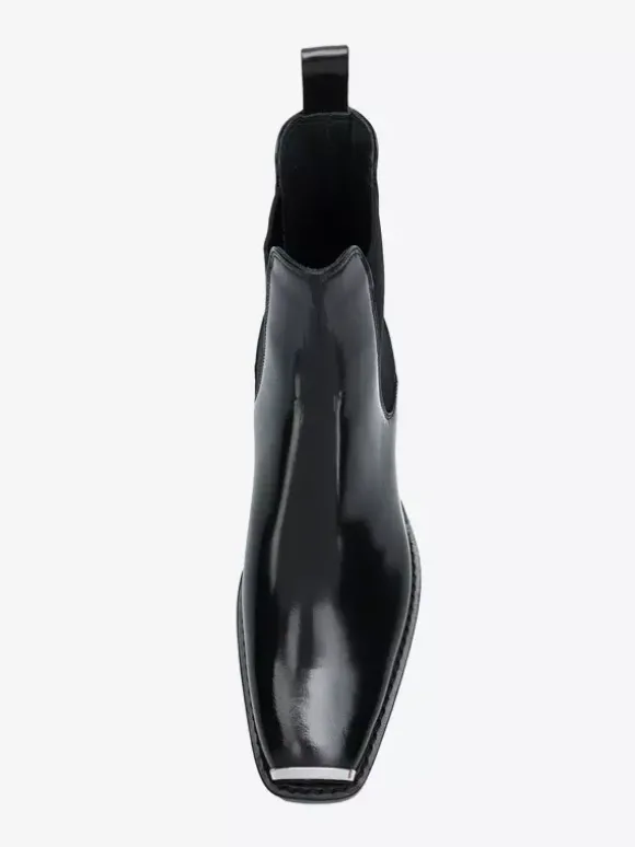 Bottines Chelsea noires pour homme bout carré détails métalliques talon épais