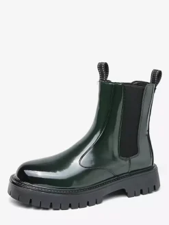 Bottines Chelsea à plateforme pour homme bout rond semelle épaisse en cuir verni brillant à enfiler