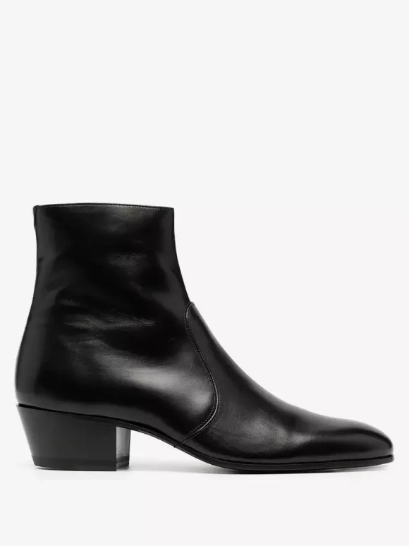 Bottines Chelsea pour homme en cuir de vachette noir bout pointu talon épais
