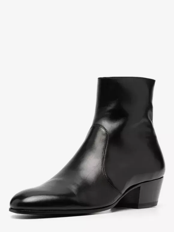 Bottines Chelsea pour homme en cuir de vachette noir bout pointu talon épais