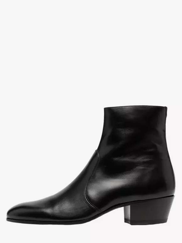 Bottines Chelsea pour homme en cuir de vachette noir bout pointu talon épais