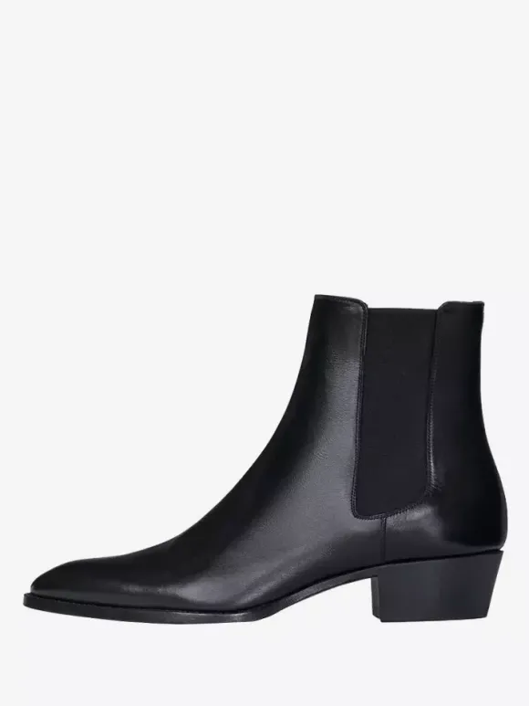 Bottines Chelsea pour homme en cuir véritable bout rond à enfiler et talon épais.