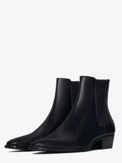 Bottines Chelsea pour homme en cuir véritable bout rond à enfiler et talon épais.