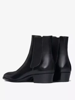 Bottines Chelsea pour homme en cuir véritable bout rond à enfiler et talon épais.