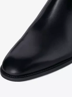 Bottines Chelsea pour homme en cuir véritable bout rond à enfiler et talon épais.