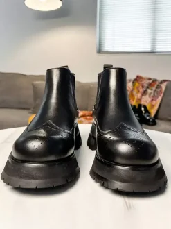 Bottines Chelsea pour homme semelle épaisse bout rond style richelieu en cuir bottines rehaussantes