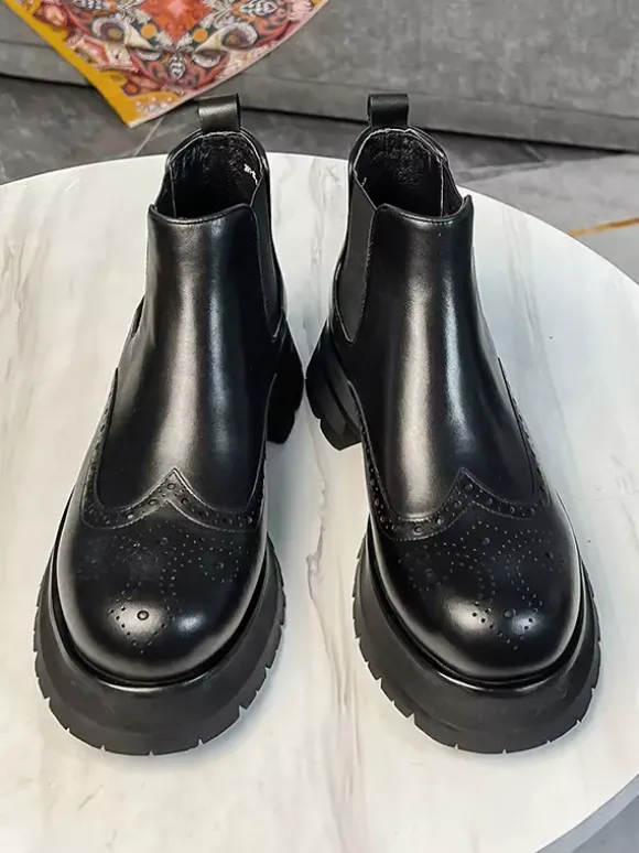 Bottines Chelsea pour homme semelle épaisse bout rond style richelieu en cuir bottines rehaussantes