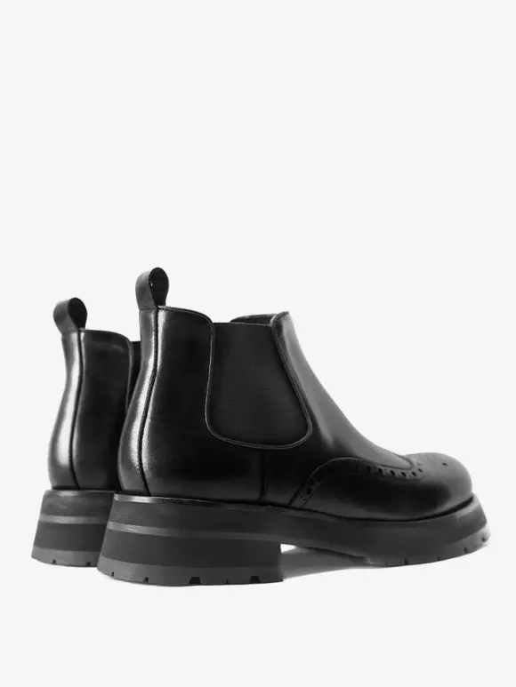Bottines Chelsea pour homme semelle épaisse bout rond style richelieu en cuir bottines rehaussantes