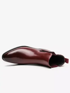 Bottines Chelsea rouge vin pour homme bout pointu talon bas élastiques style décontracté à enfiler