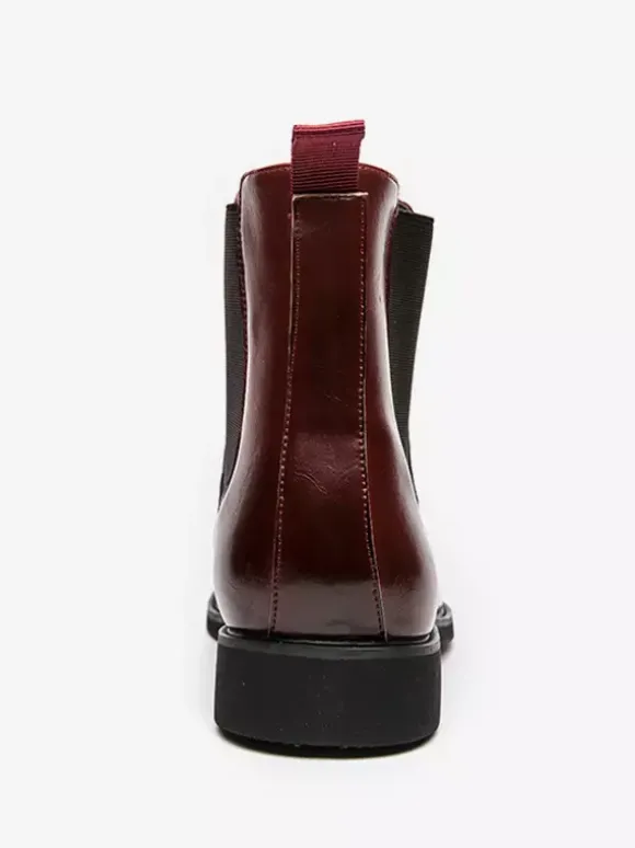 Bottines Chelsea rouge vin pour homme bout pointu talon bas élastiques style décontracté à enfiler