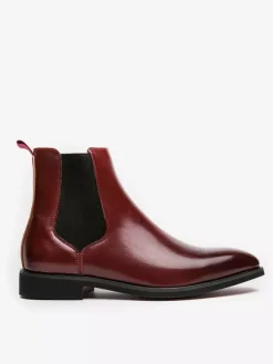 Bottines Chelsea rouge vin pour homme bout pointu talon bas élastiques style décontracté à enfiler