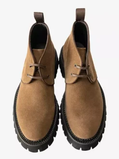 Bottines Chukka pour hommes semelle épaisse bout rond en daim et cuir