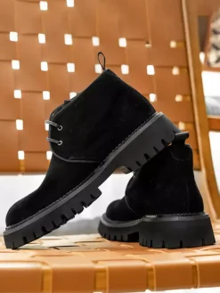 Bottines Chukka pour hommes semelle épaisse bout rond en daim et cuir