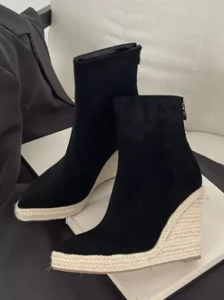 Bottines compensées en daim pour femmes bottines à bout pointu
