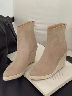 Bottines compensées en daim pour femmes bottines à bout pointu