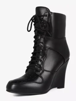 Bottines compensées noires à bout pointu et lacets pour femmes