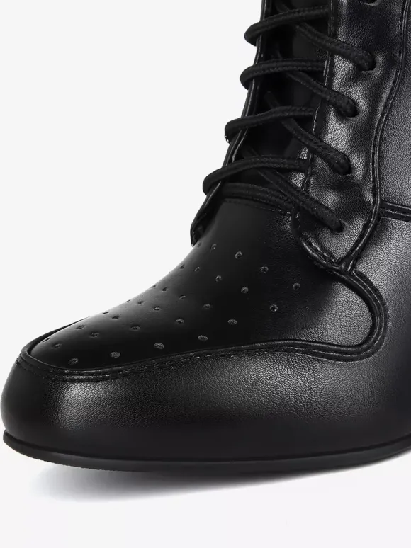 Bottines compensées noires à bout pointu et lacets pour femmes