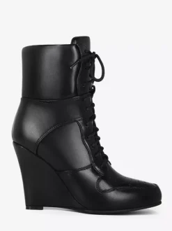 Bottines compensées noires à bout pointu et lacets pour femmes