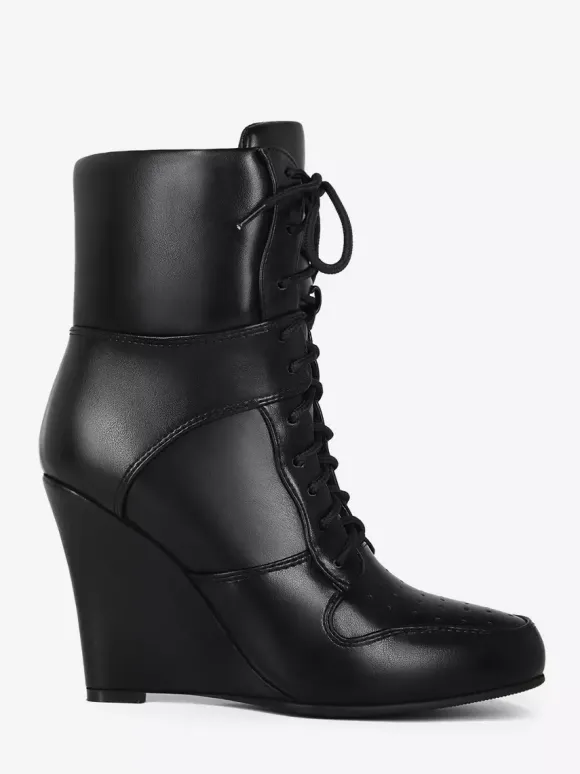 Bottines compensées noires à bout pointu et lacets pour femmes