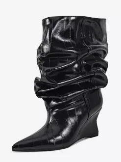 Bottines compensées noires pour femmes bout pointu motif pierre style slouchy