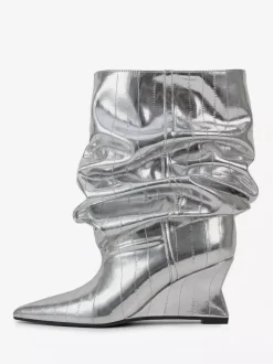 Bottines compensées noires pour femmes bout pointu motif pierre style slouchy