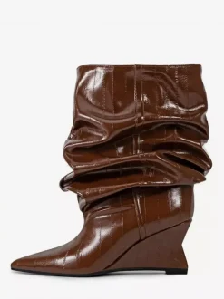Bottines compensées noires pour femmes bout pointu motif pierre style slouchy
