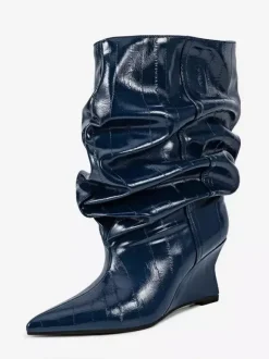 Bottines compensées noires pour femmes bout pointu motif pierre style slouchy
