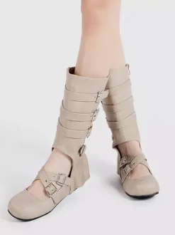 Bottines de ballet plates à bout rond et boucle pour femme