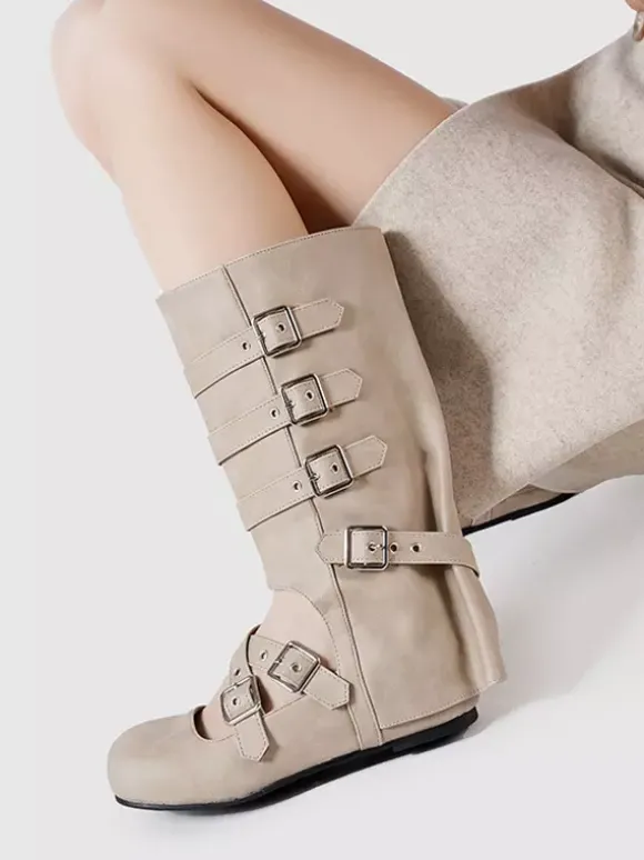 Bottines de ballet plates à bout rond et boucle pour femme