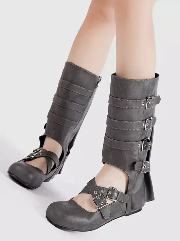 Bottines de ballet plates à bout rond et boucle pour femme