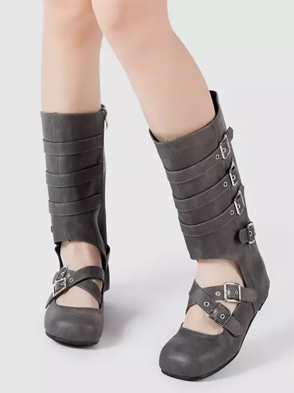 Bottines de ballet plates à bout rond et boucle pour femme