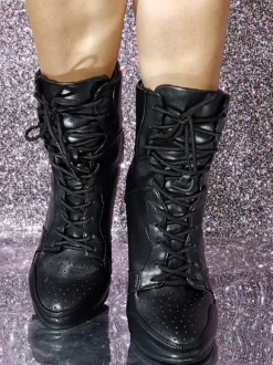 Bottines en cuir PU à bout rond et talon compensé pour femmes