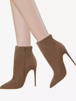 Bottines en daim marron à talons hauts et bout pointu pour femmes
