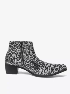 Bottines homme à talon épais et bout rond style léopard