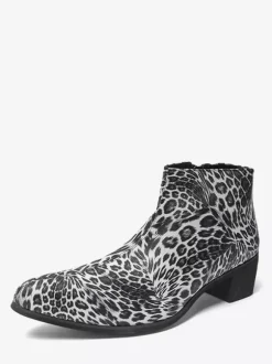 Bottines homme à talon épais et bout rond style léopard