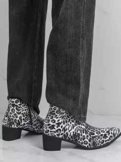 Bottines homme à talon épais et bout rond style léopard