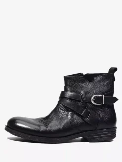 Bottines marron en cuir véritable bout rond fermeture éclair et boucle